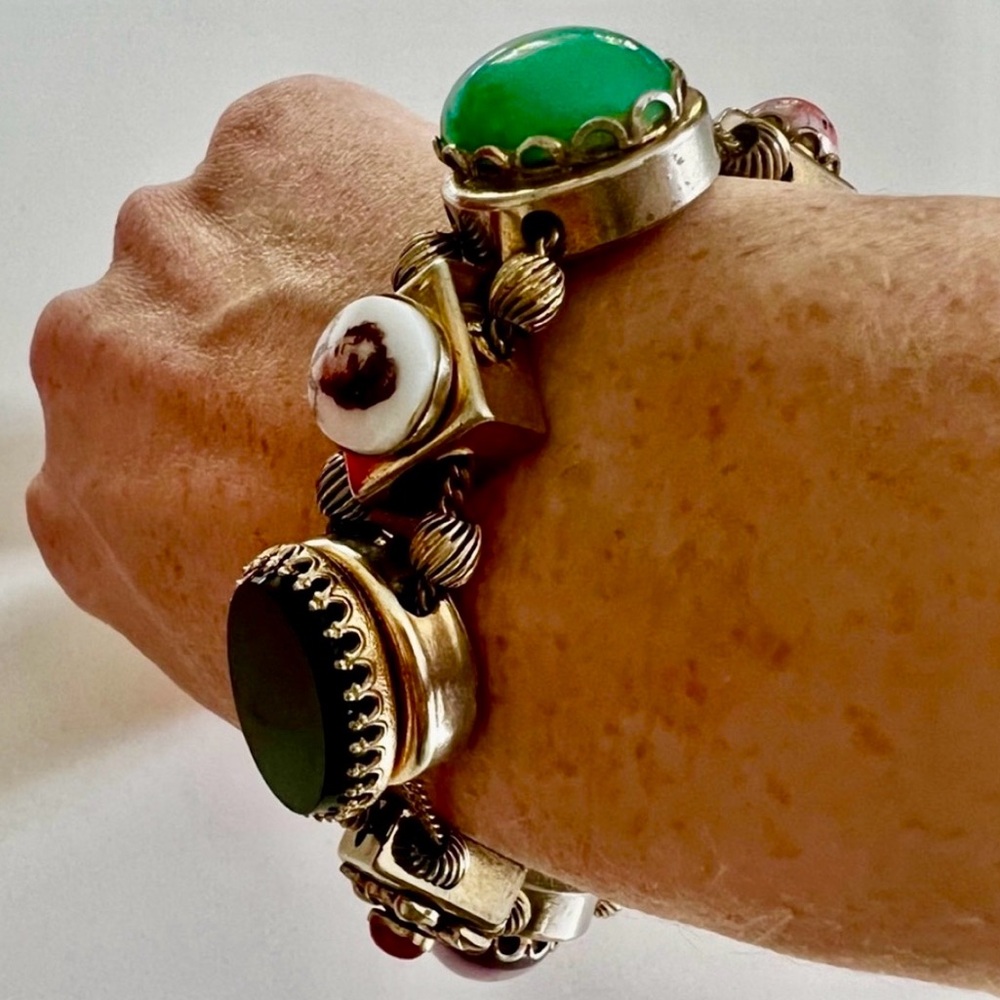Signed PIK New York Vintage Chunky Statement Bracelet Multi Stone 8”